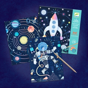 Djeco Cosmic Mission Iridescent Metallic Scratch Art Boards for Age 6 