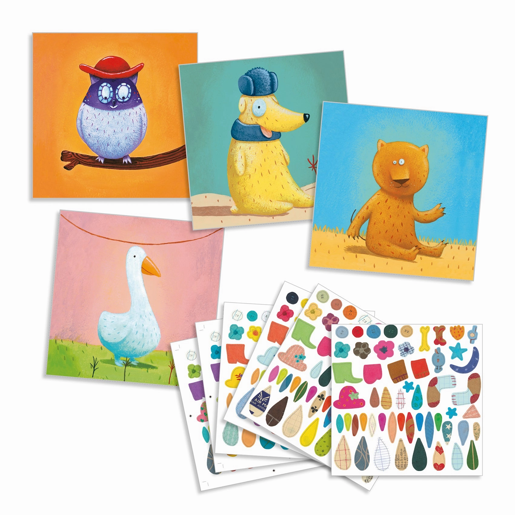 Djeco Decorate Cute Animals Create with Stickers Kit for Ages 3 and Up