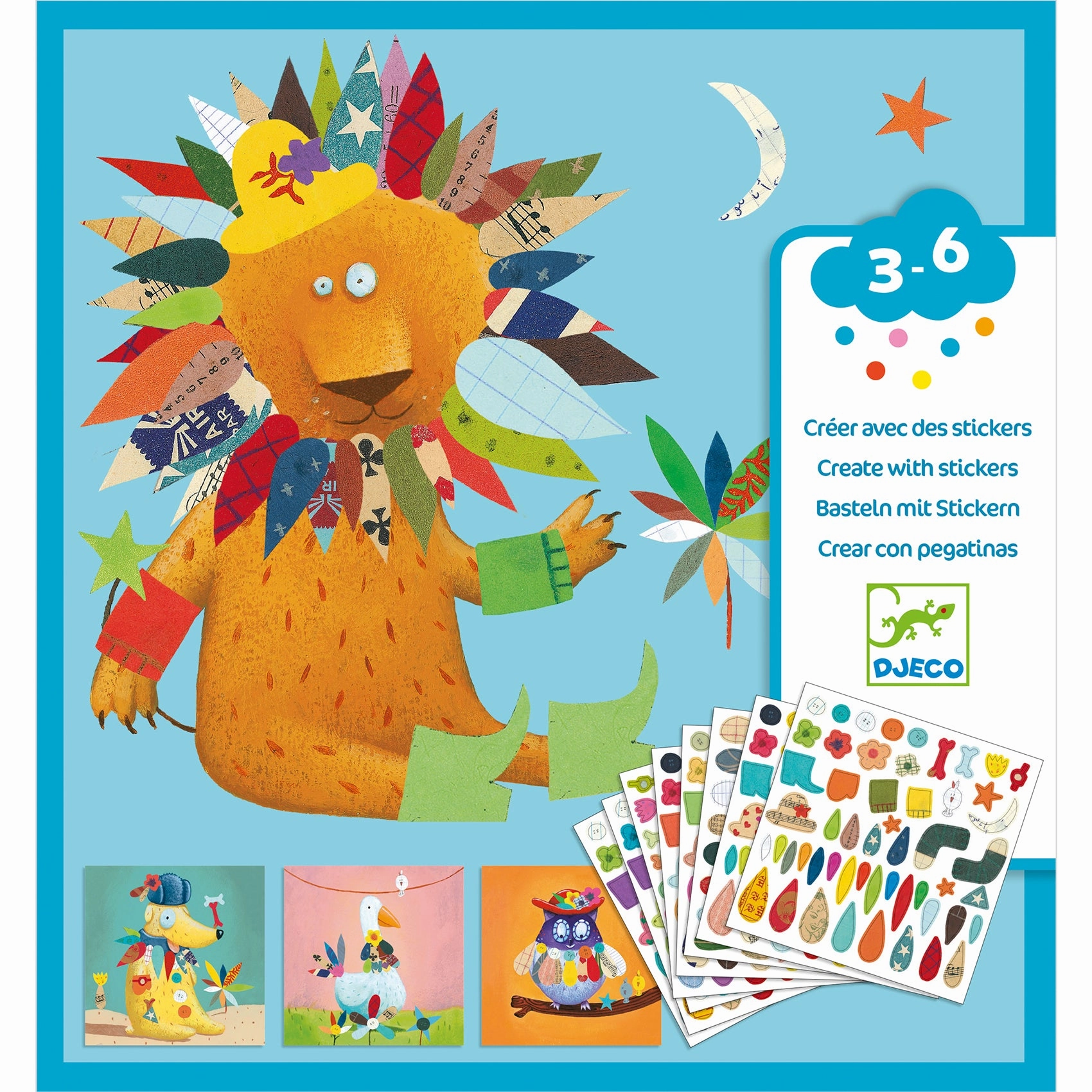 Djeco Decorate Cute Animals Create with Stickers Kit for Ages 3 and Up