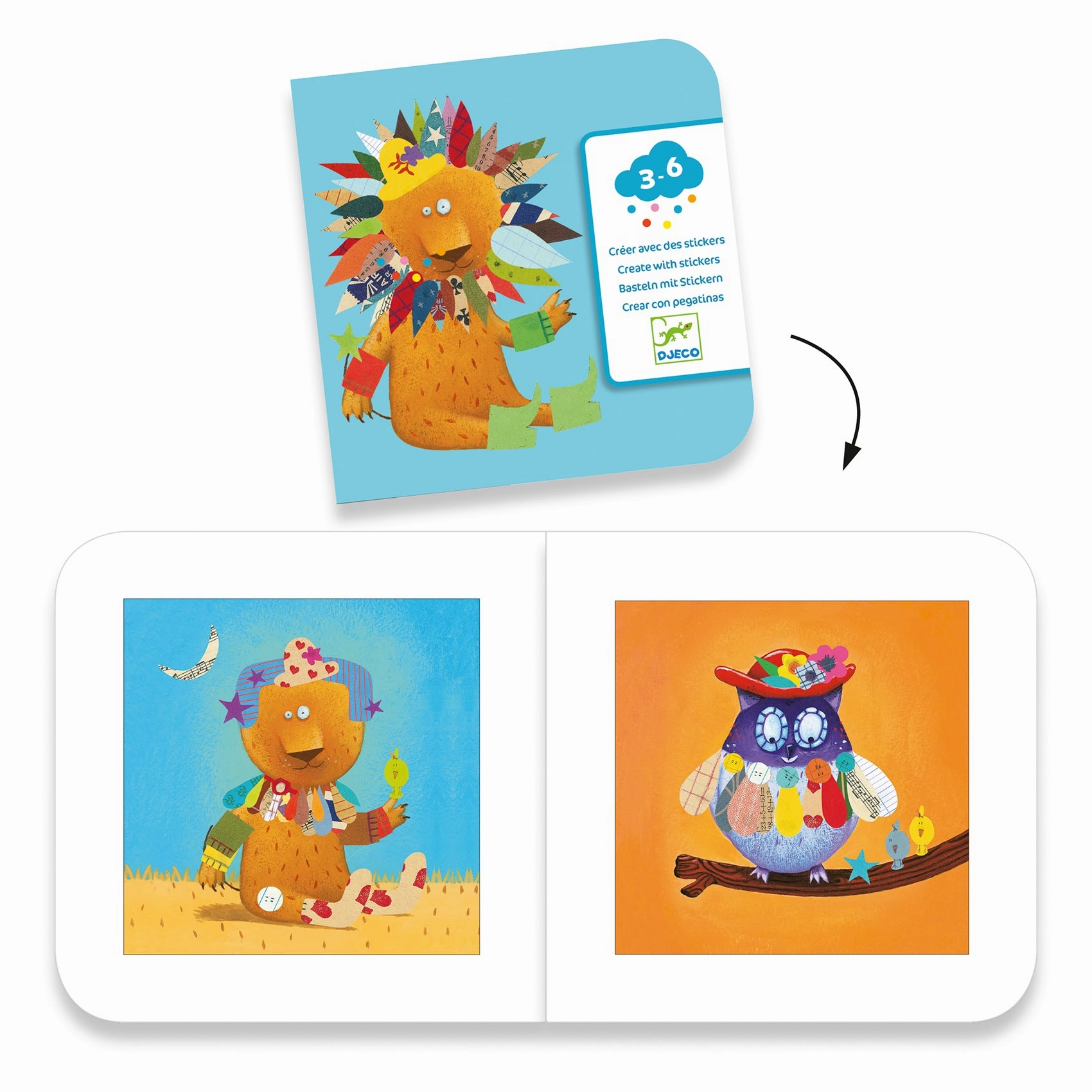 Djeco Decorate Cute Animals Create with Stickers Kit for Ages 3 and Up
