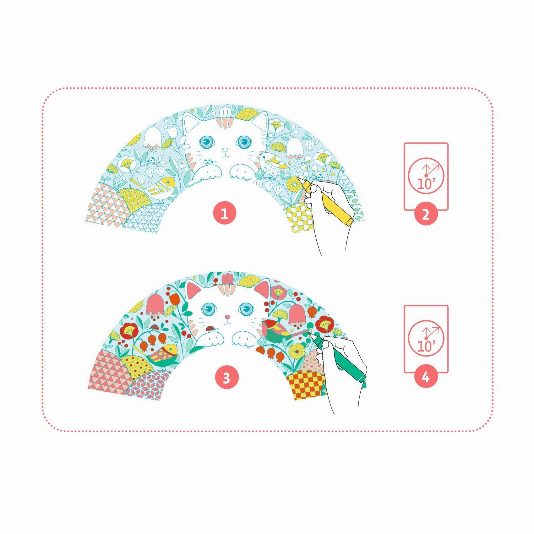 Djeco Do it Yourself Colour in a Kitten Themed Fan & Case for Ages 6 