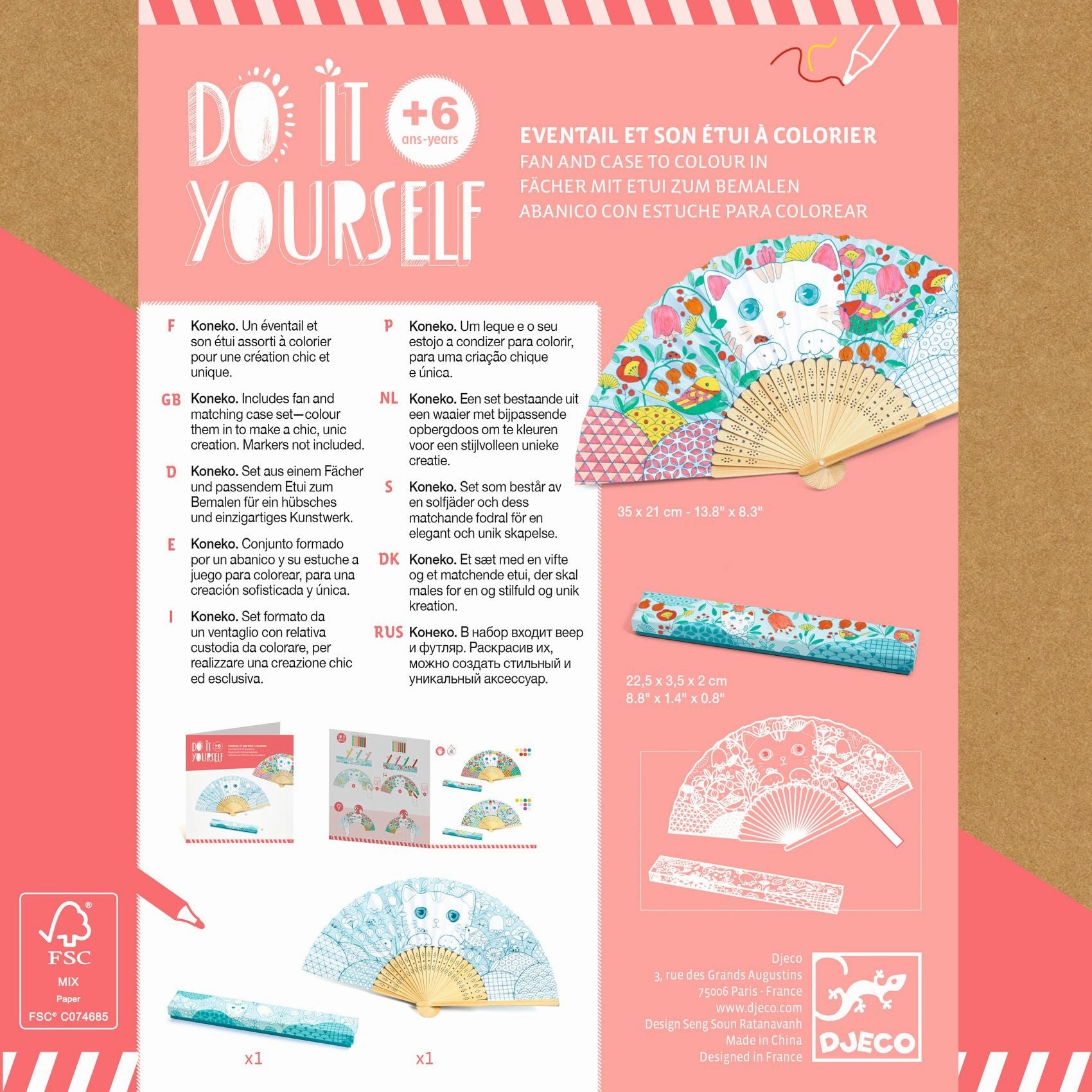 Djeco Do it Yourself Colour in a Kitten Themed Fan & Case for Ages 6 