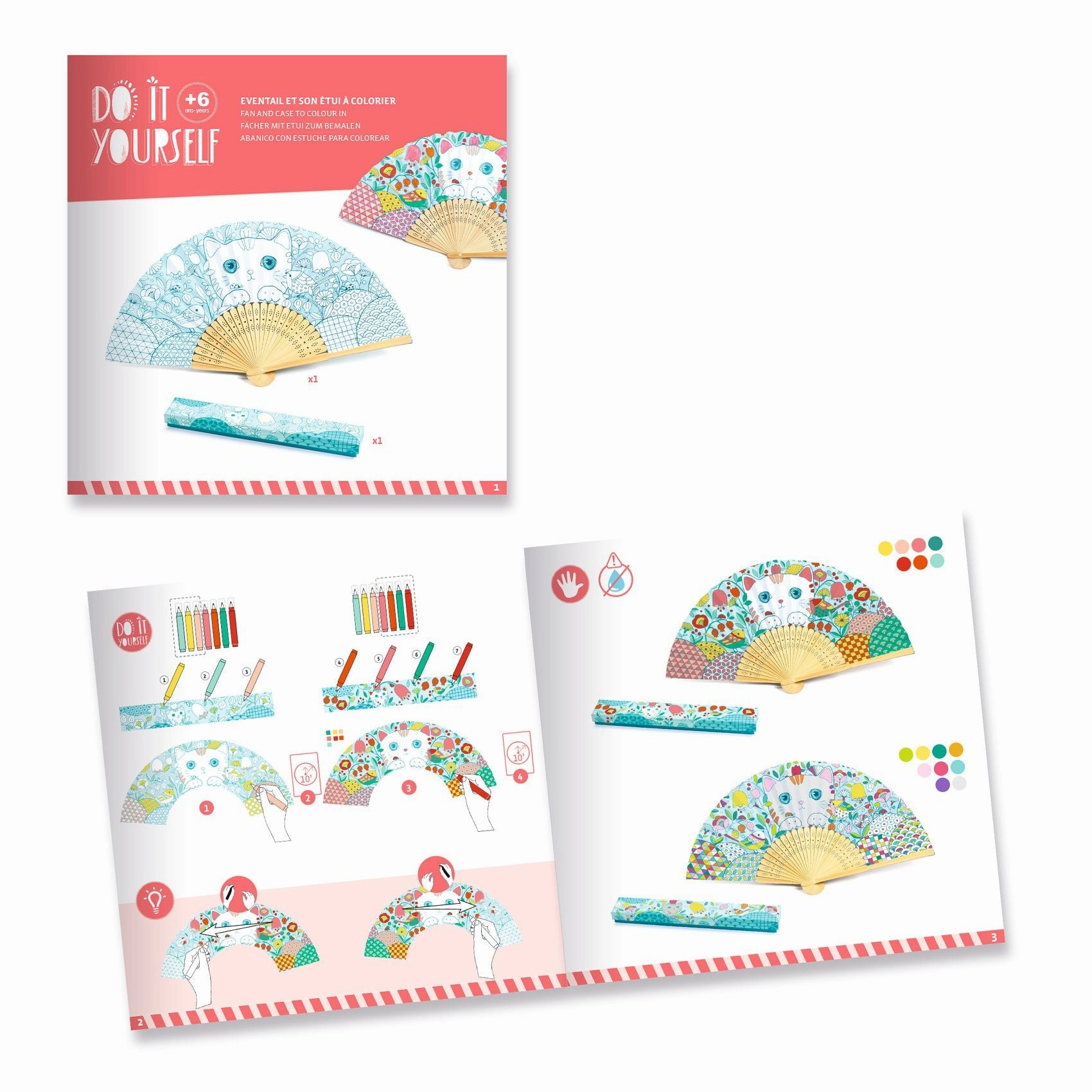 Djeco Do it Yourself Colour in a Kitten Themed Fan & Case for Ages 6 