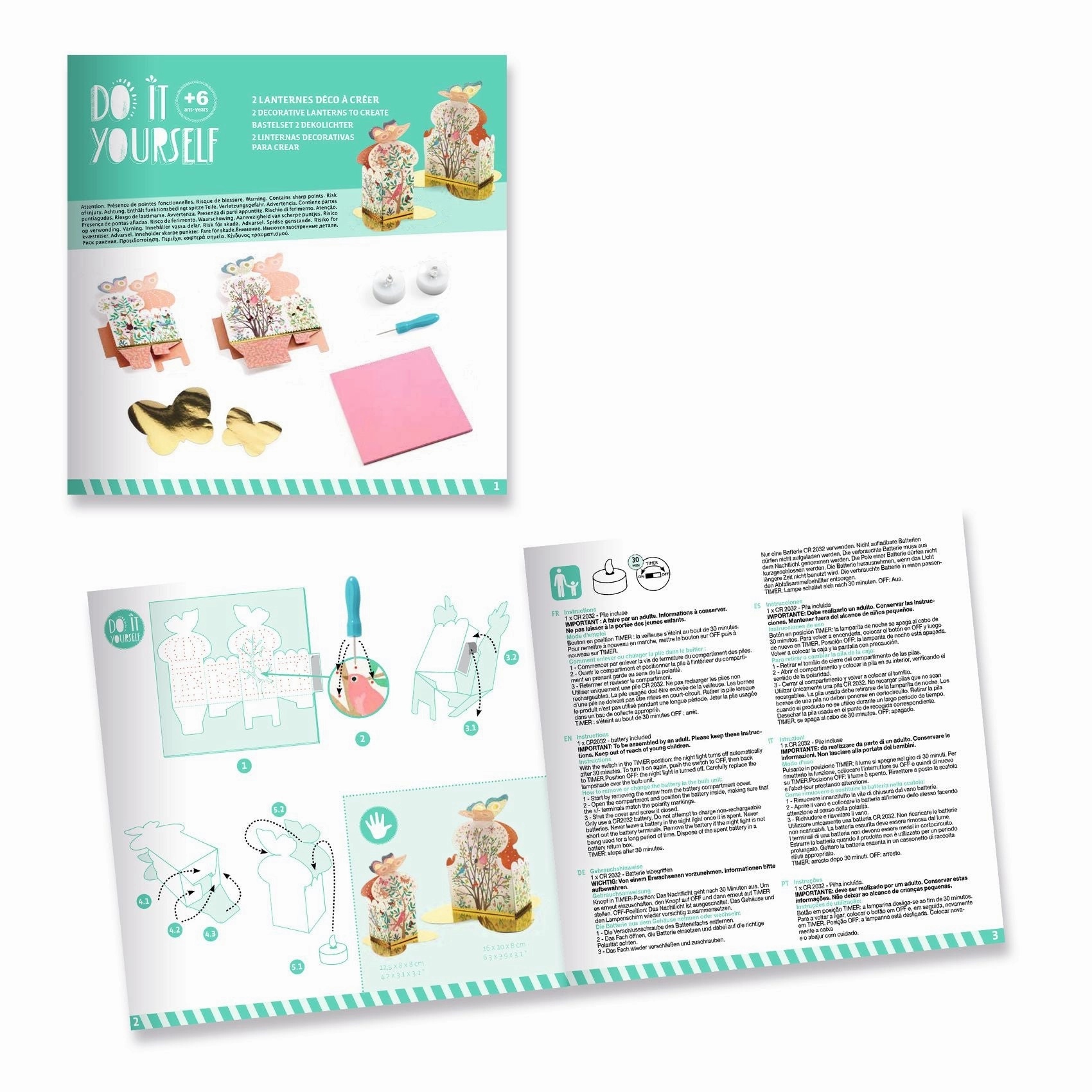 Djeco Do it Yourself Create 2 Woodland Themed Lanterns for Ages 6 & Up