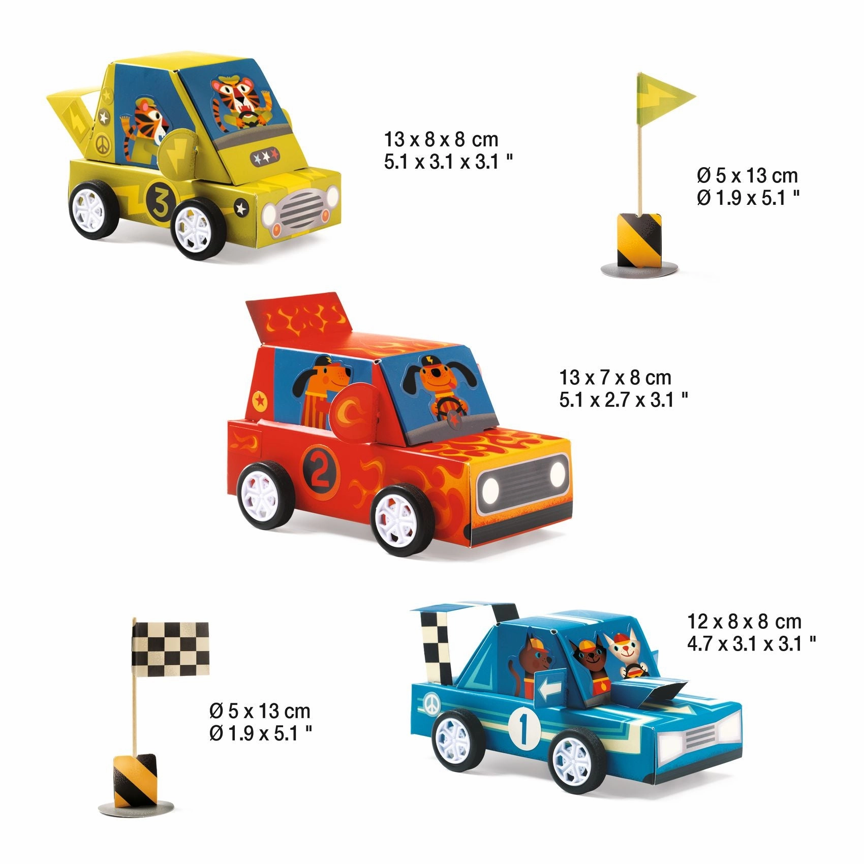 Djeco Do it Yourself Create 3 Functional Racing Cars for Ages 5 and Up