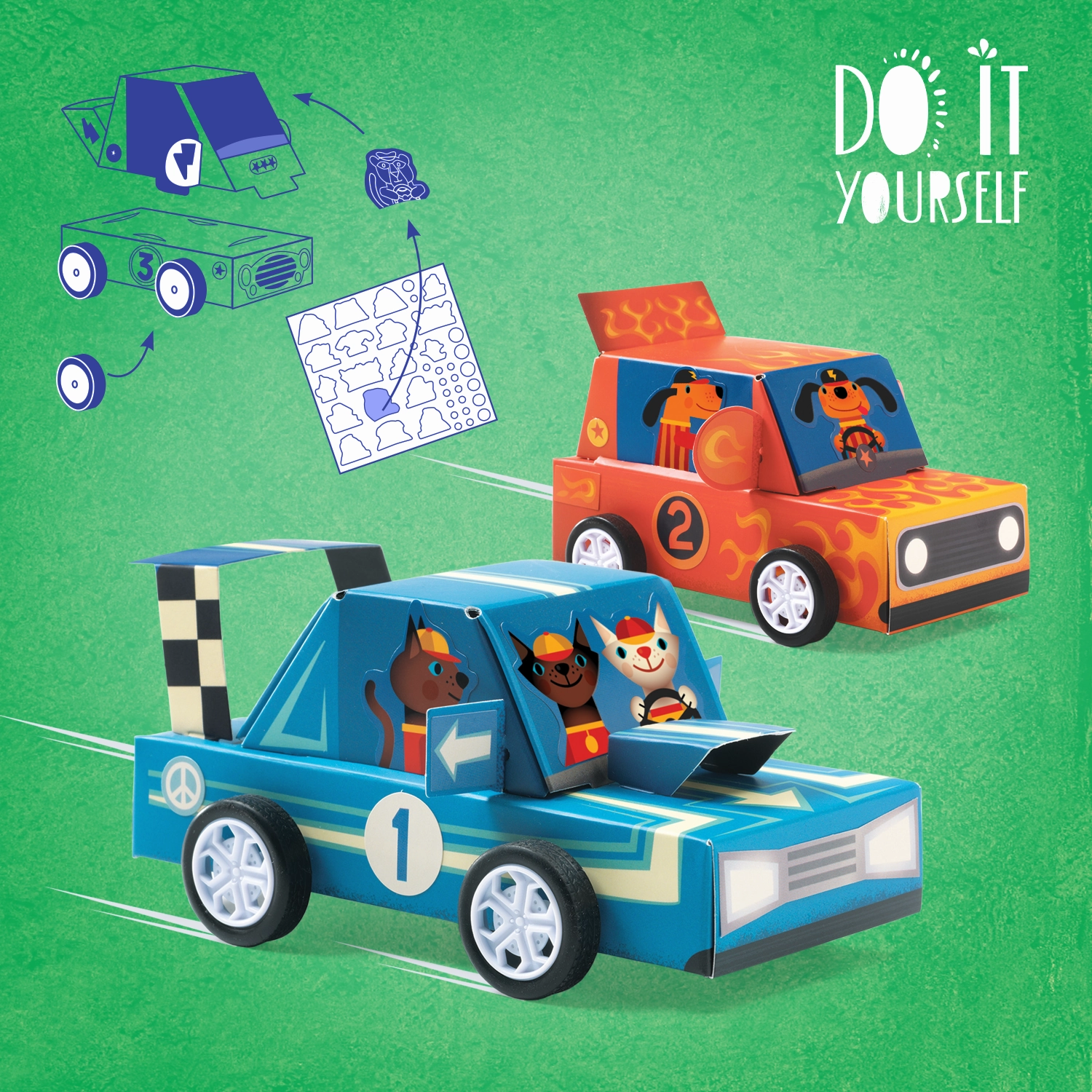 Djeco Do it Yourself Create 3 Functional Racing Cars for Ages 5 and Up