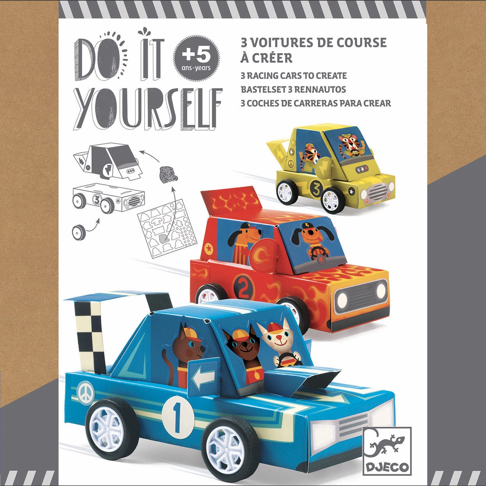 Djeco Do it Yourself Create 3 Functional Racing Cars for Ages 5 and Up