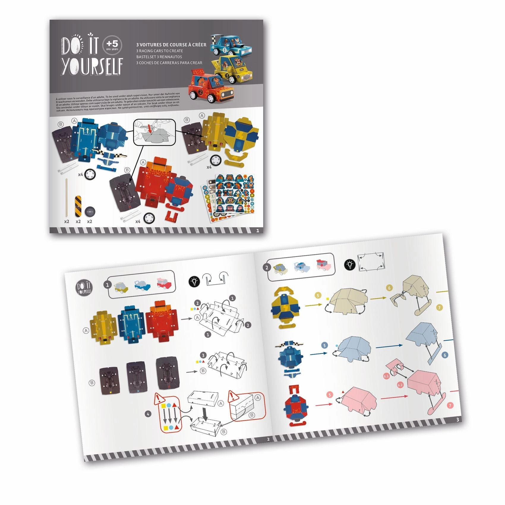 Djeco Do it Yourself Create 3 Functional Racing Cars for Ages 5 and Up