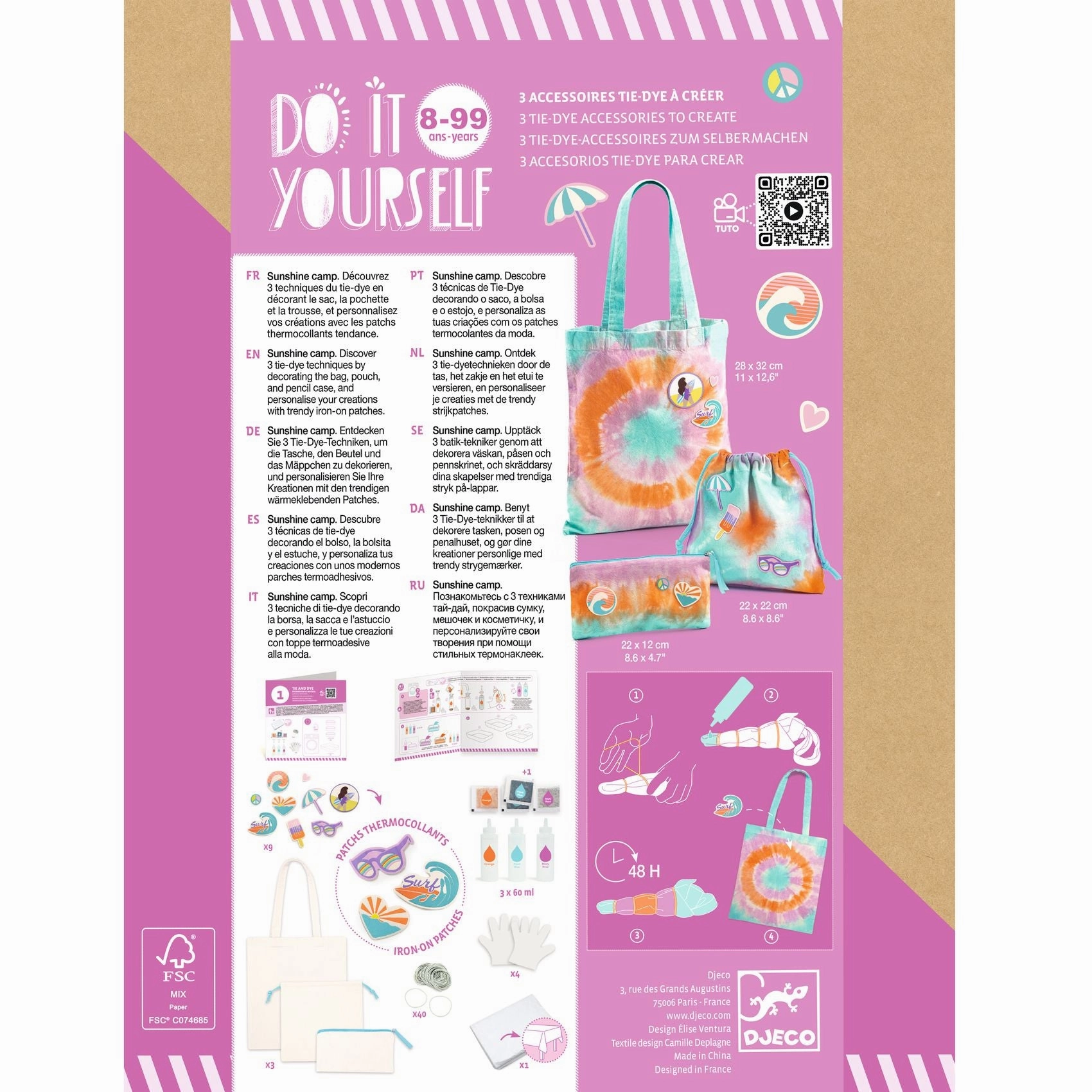 Djeco Do it Yourself Create 3 Tie-Dye Accessories Kit for Ages 8 & Up