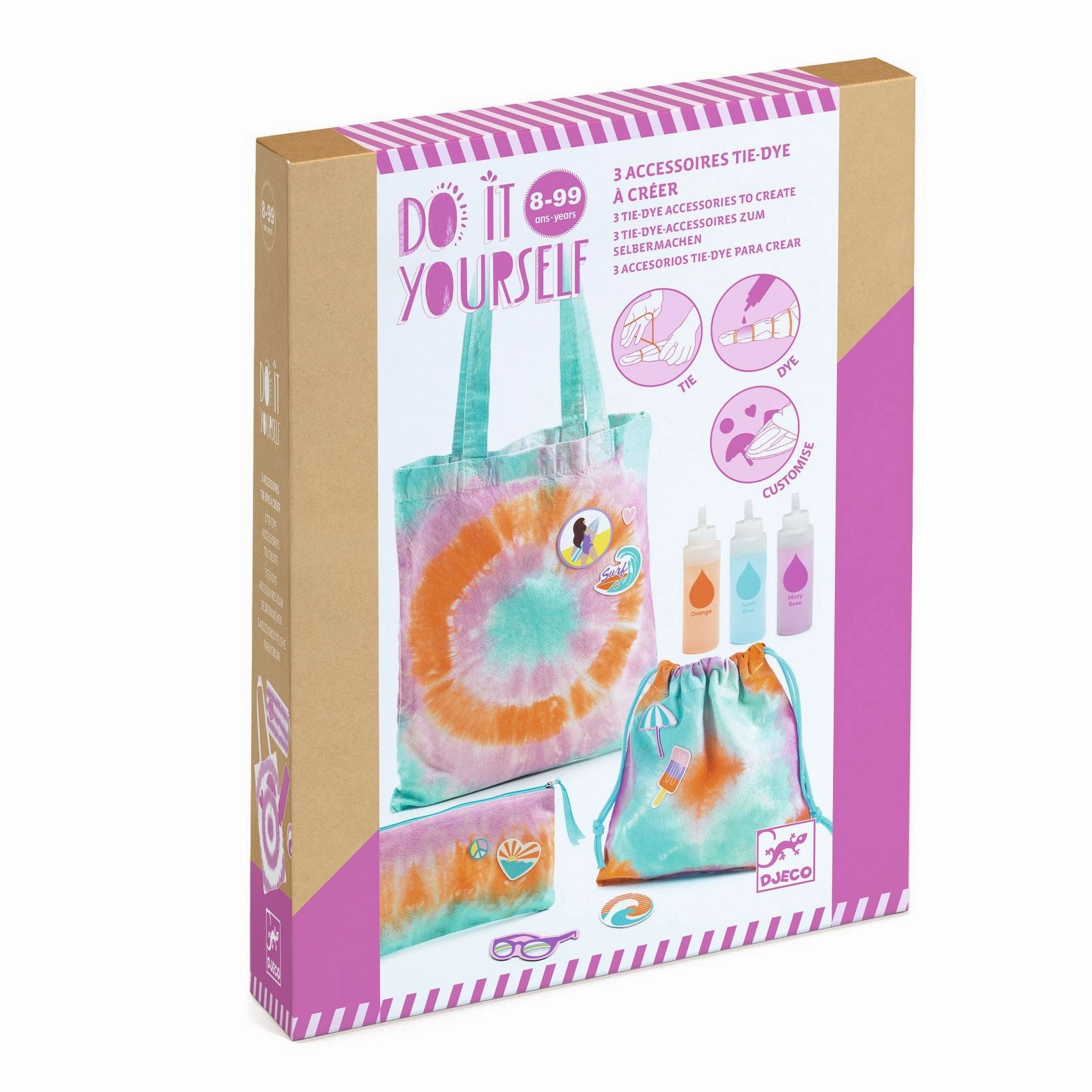 Djeco Do it Yourself Create 3 Tie-Dye Accessories Kit for Ages 8 & Up
