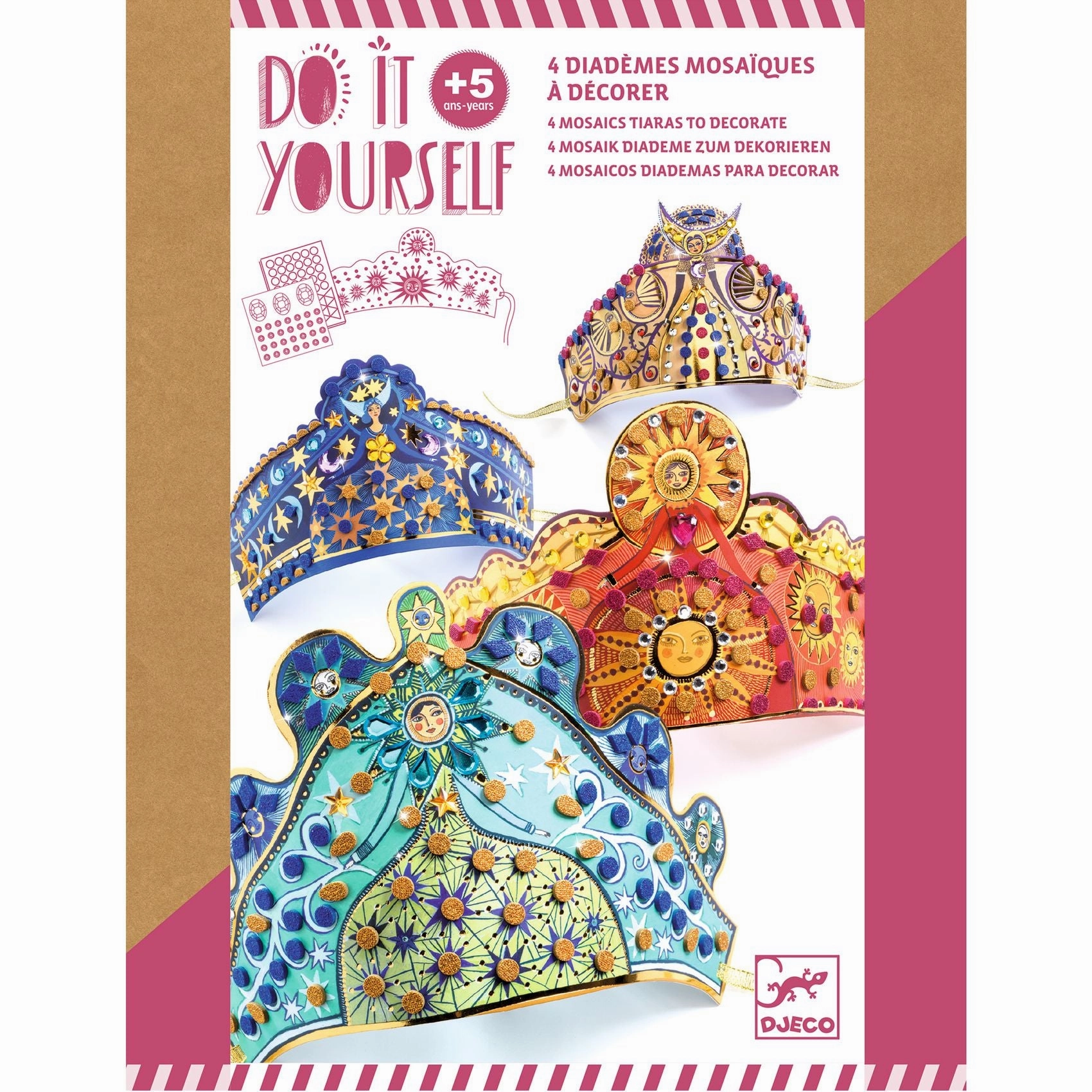 Djeco Do it Yourself Decorate 4 Mosaic Tiaras Craft Kit for Age 5 & Up