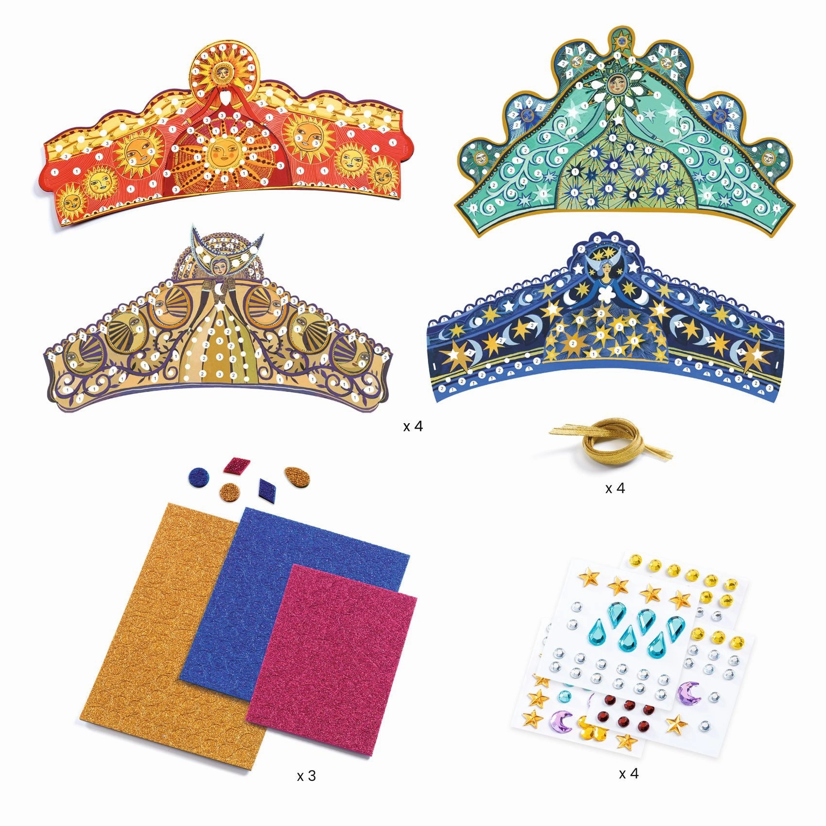 Djeco Do it Yourself Decorate 4 Mosaic Tiaras Craft Kit for Age 5 & Up