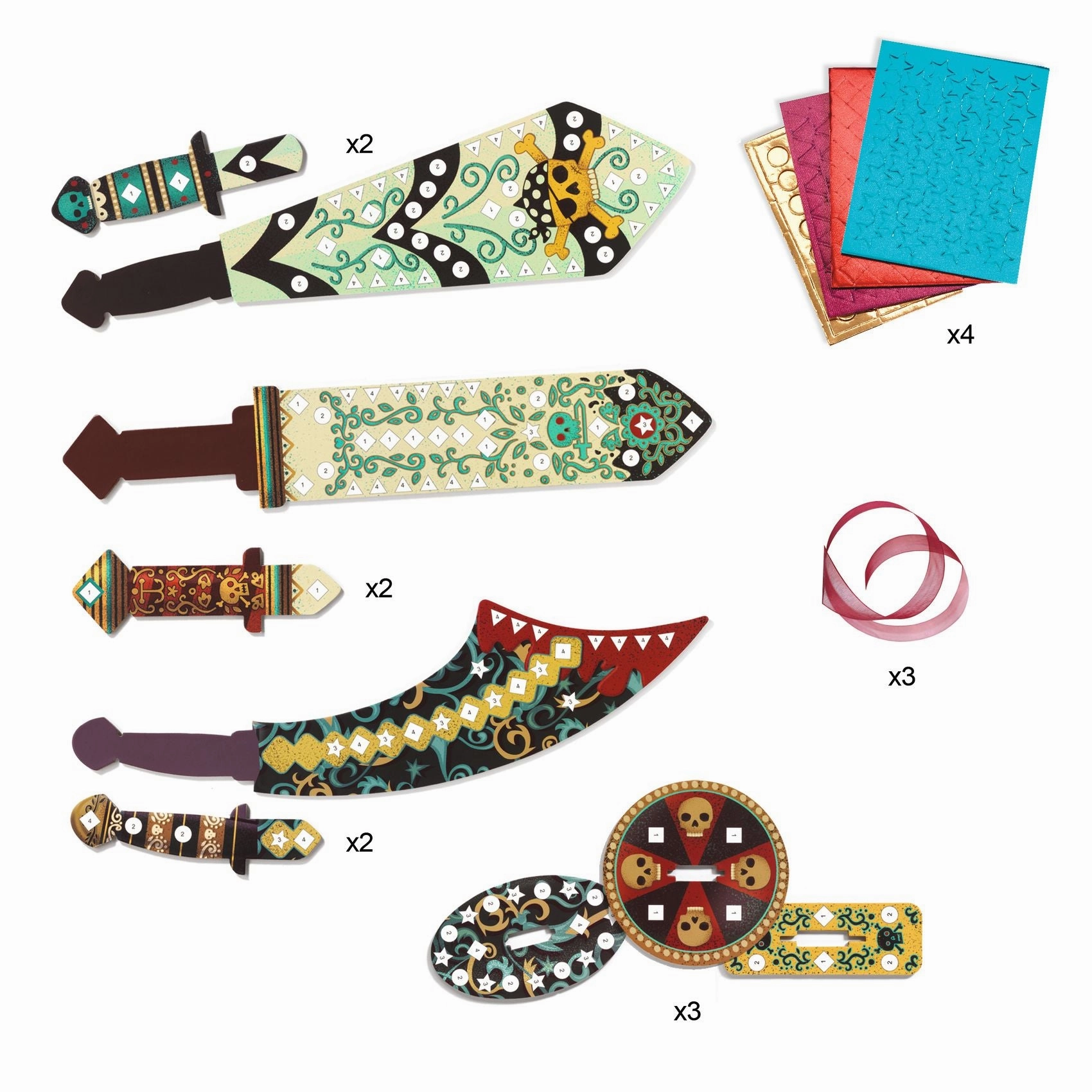 Djeco Do it Yourself Make 3 Mosaic Pirate Swords Craft Kit for Ages 5 