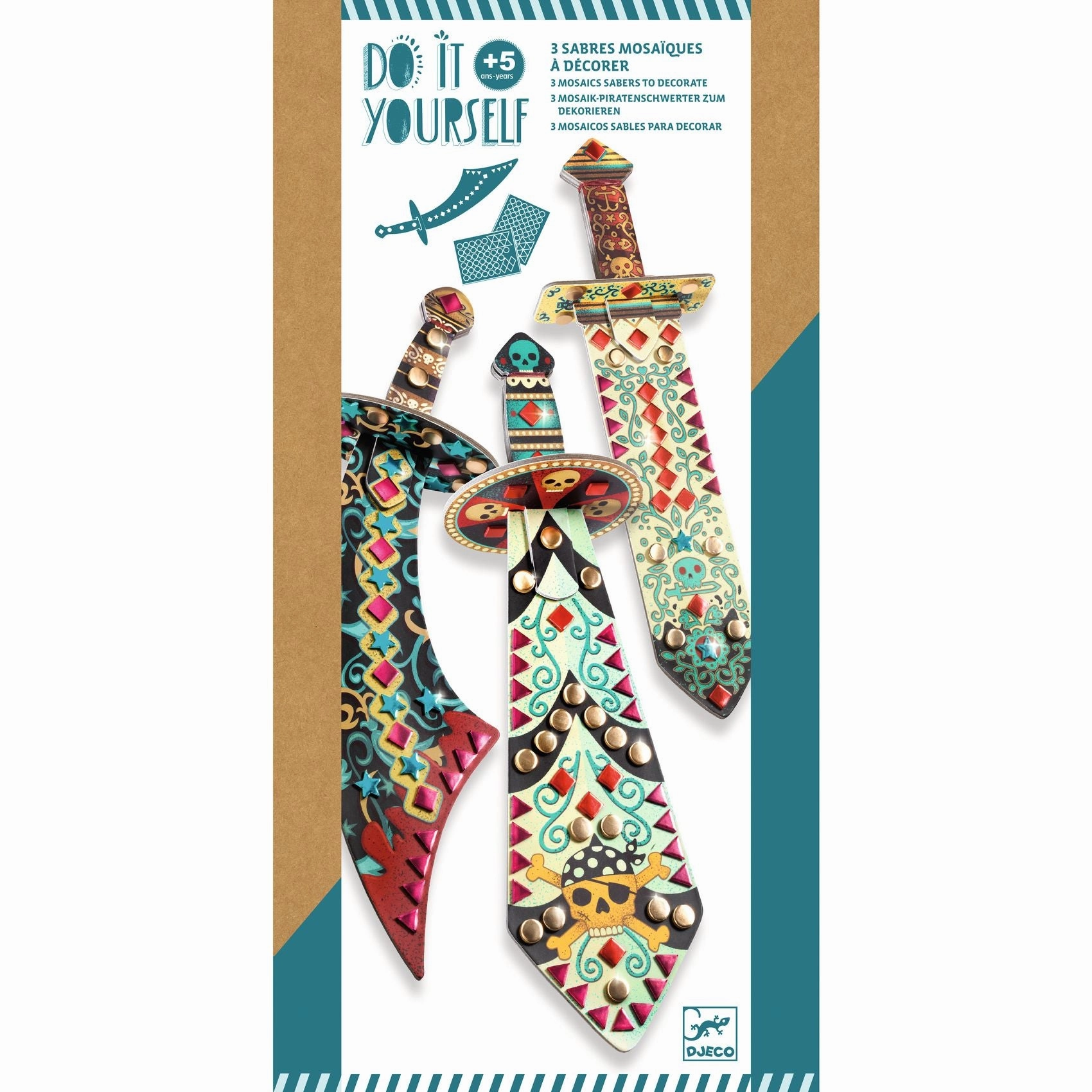 Djeco Do it Yourself Make 3 Mosaic Pirate Swords Craft Kit for Ages 5 