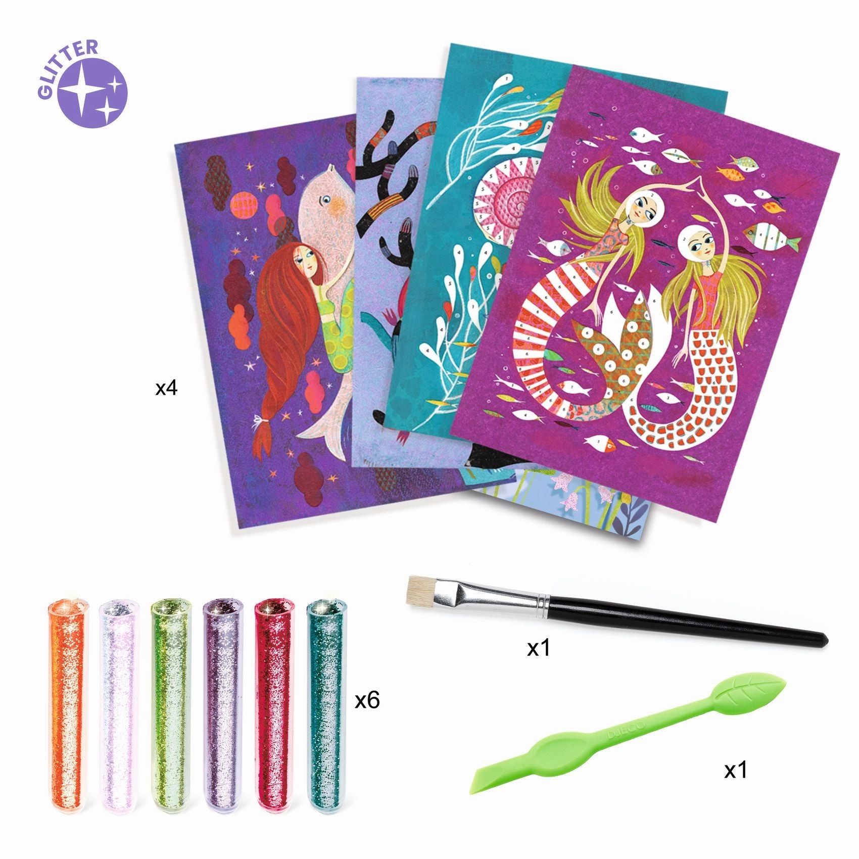 Djeco Mermaids Glitter Boards Mess-Free Craft Kit for Ages 6 and Up