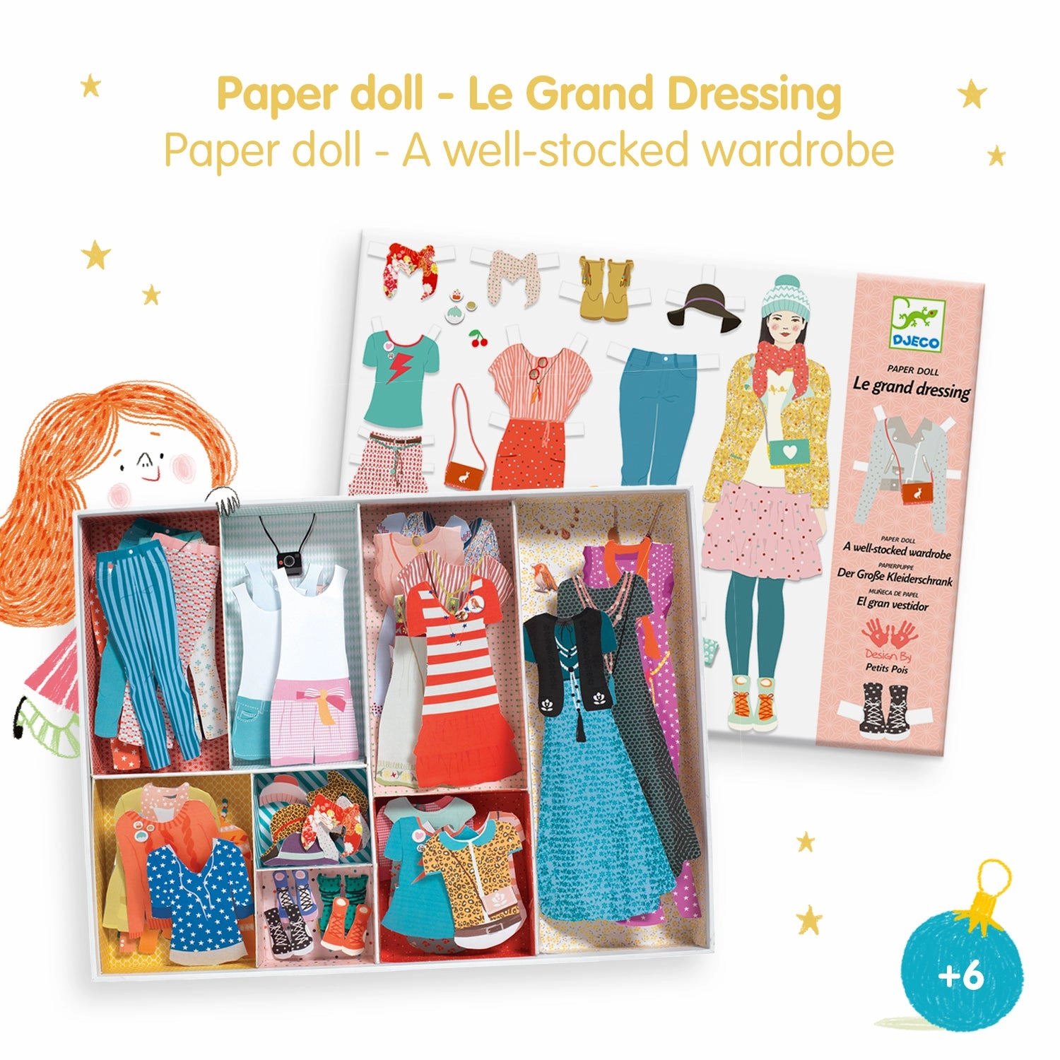 Djeco Paper Doll Dress Up Kit with a Well-Stocked Wardrobe for Ages 6 
