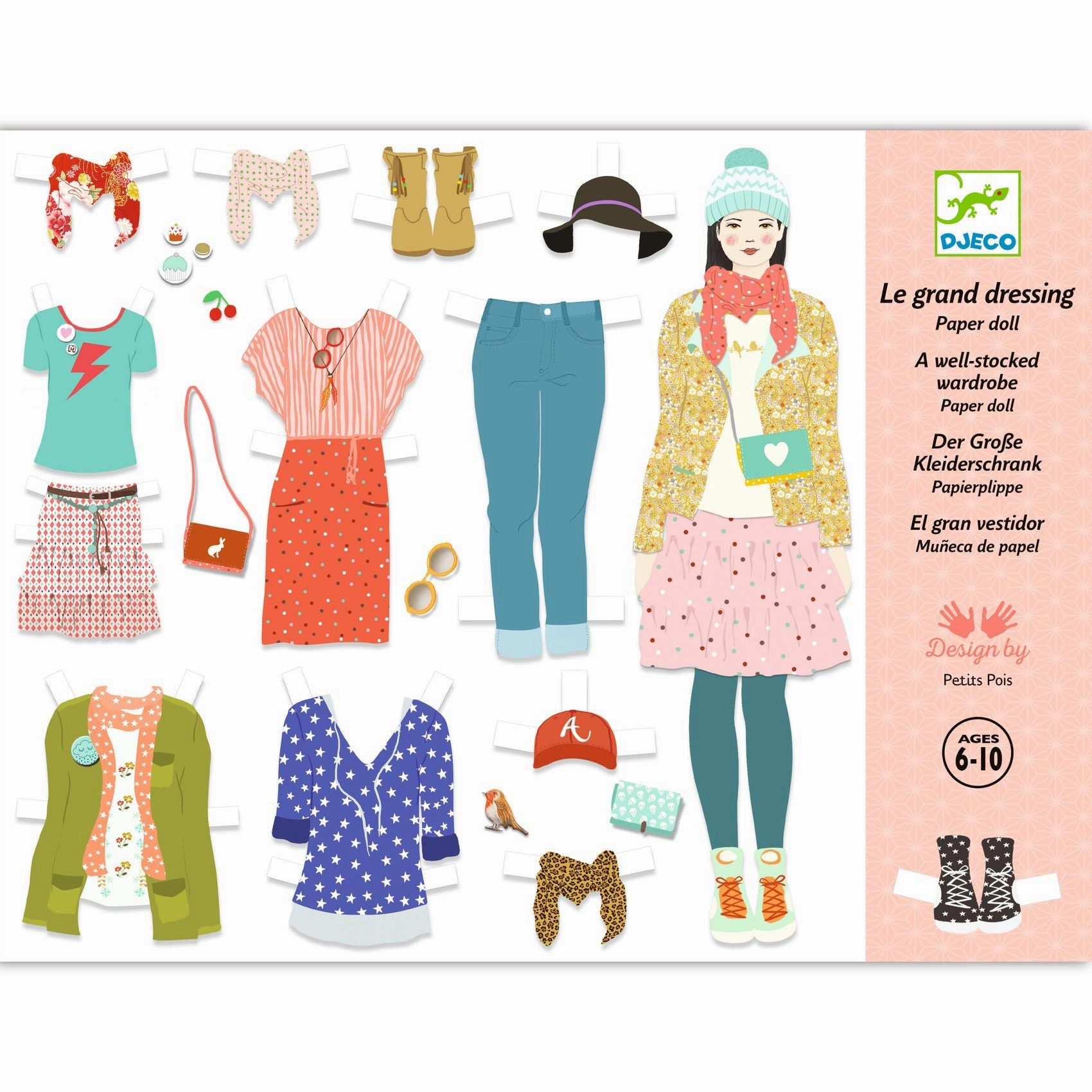 Djeco Paper Doll Dress Up Kit with a Well-Stocked Wardrobe for Ages 6 