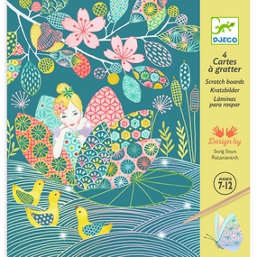 Djeco The Pond Iridescent Metallic Scratch Art Boards for Ages 7 & Up