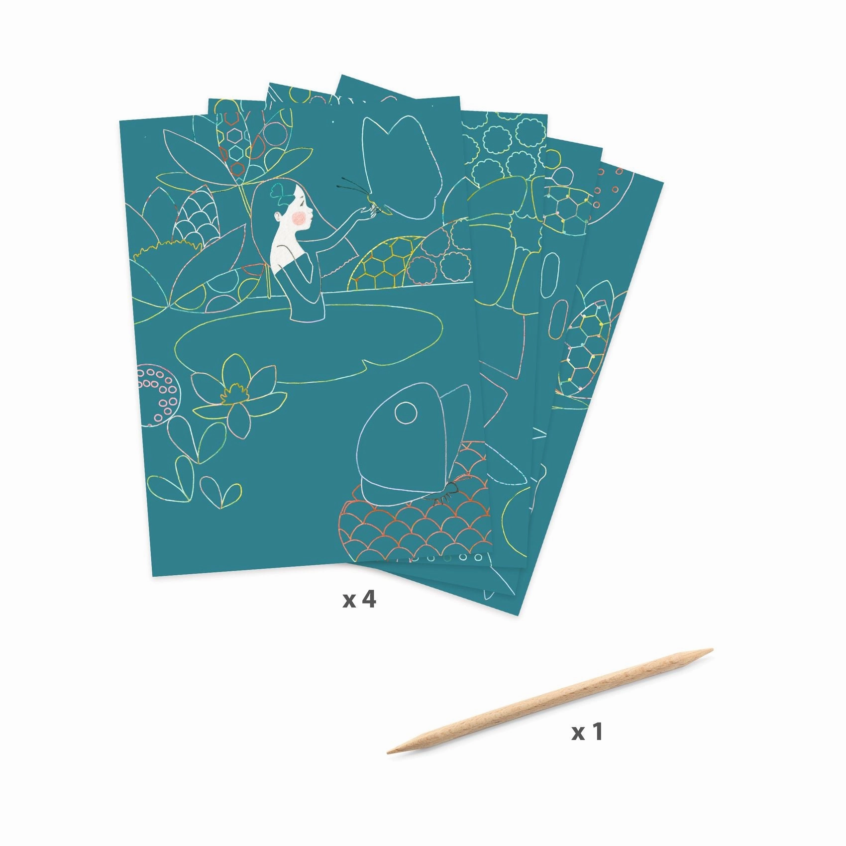 Djeco The Pond Iridescent Metallic Scratch Art Boards for Ages 7 & Up