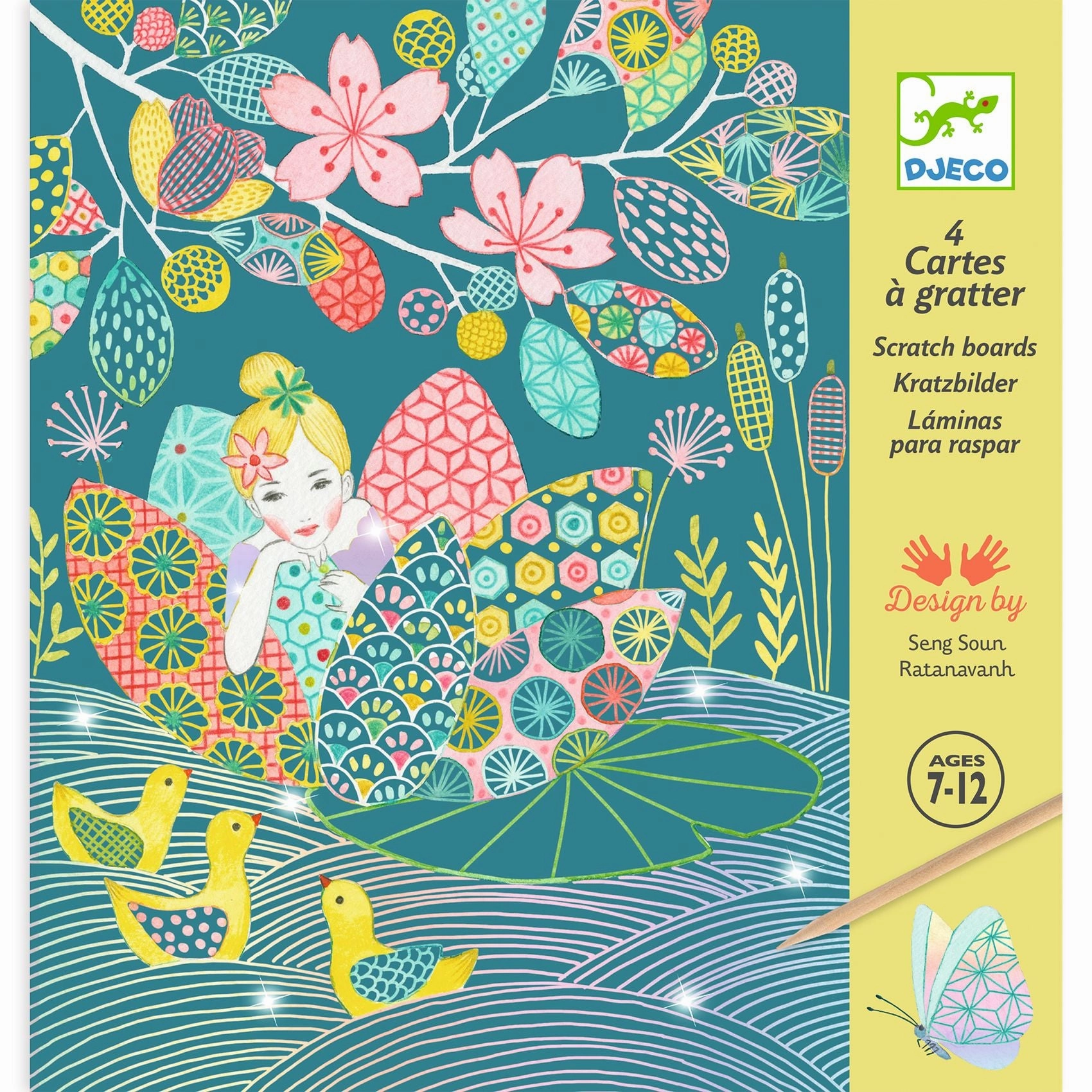 Djeco The Pond Iridescent Metallic Scratch Art Boards for Ages 7 & Up
