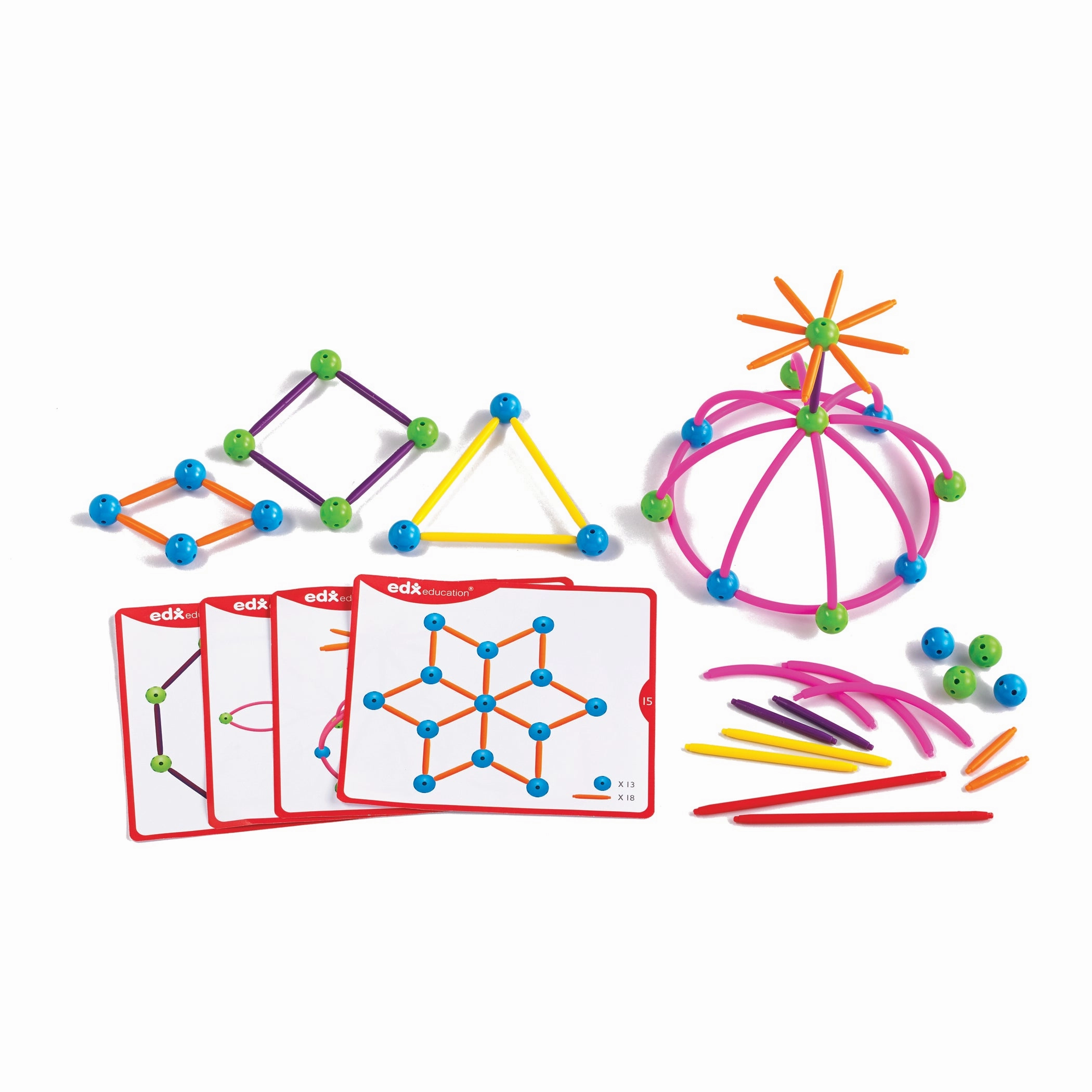 edxeducation Skeletal Starter Geo Set - 144 Pieces with Activity Cards - Multicolored