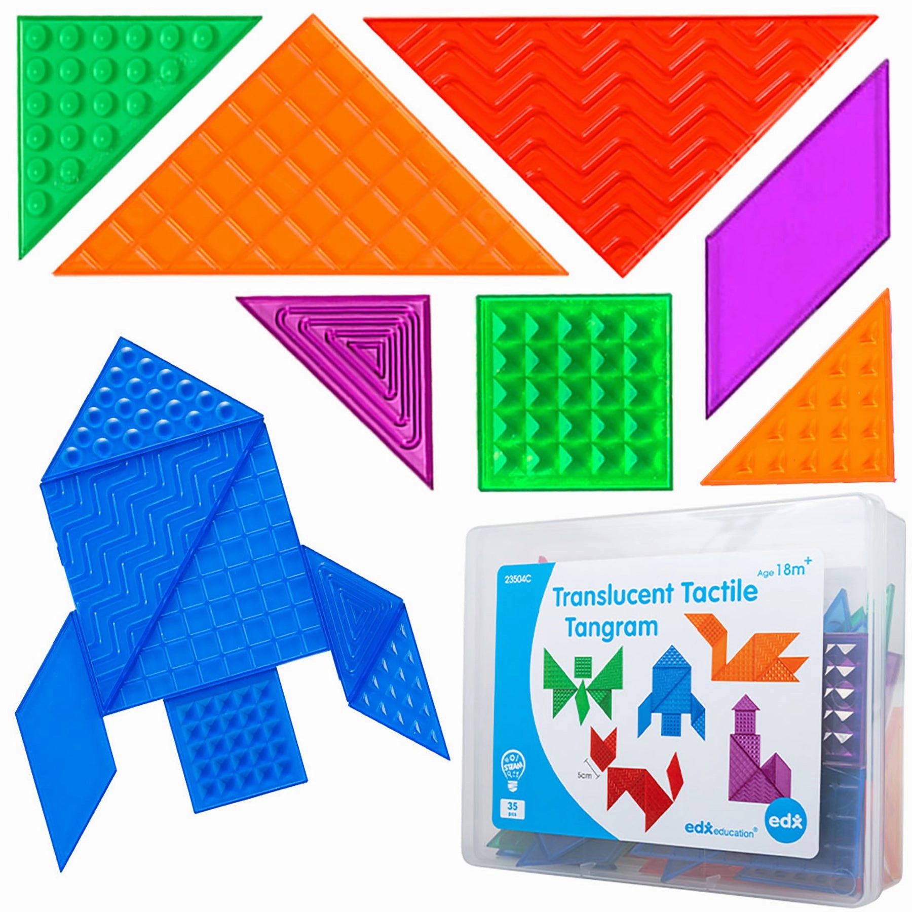 edxeducation Translucent Tactile Tangrams - Sensory Exploration Set