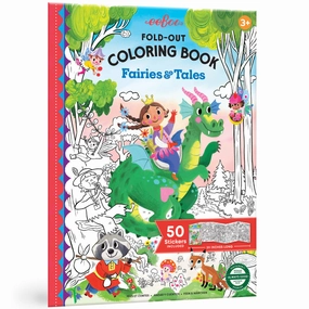 eeBoo Fairies & Tales Fold-Out Coloring Book with Stickers - Ages 3 