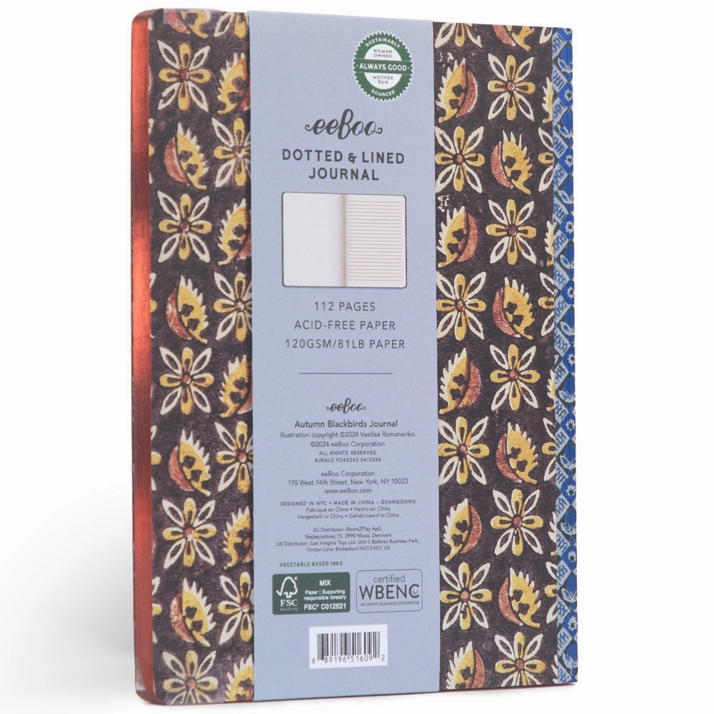 eeBoo Piece & Love Autumn Blackbirds Gilded Journal - Hardcover Diary