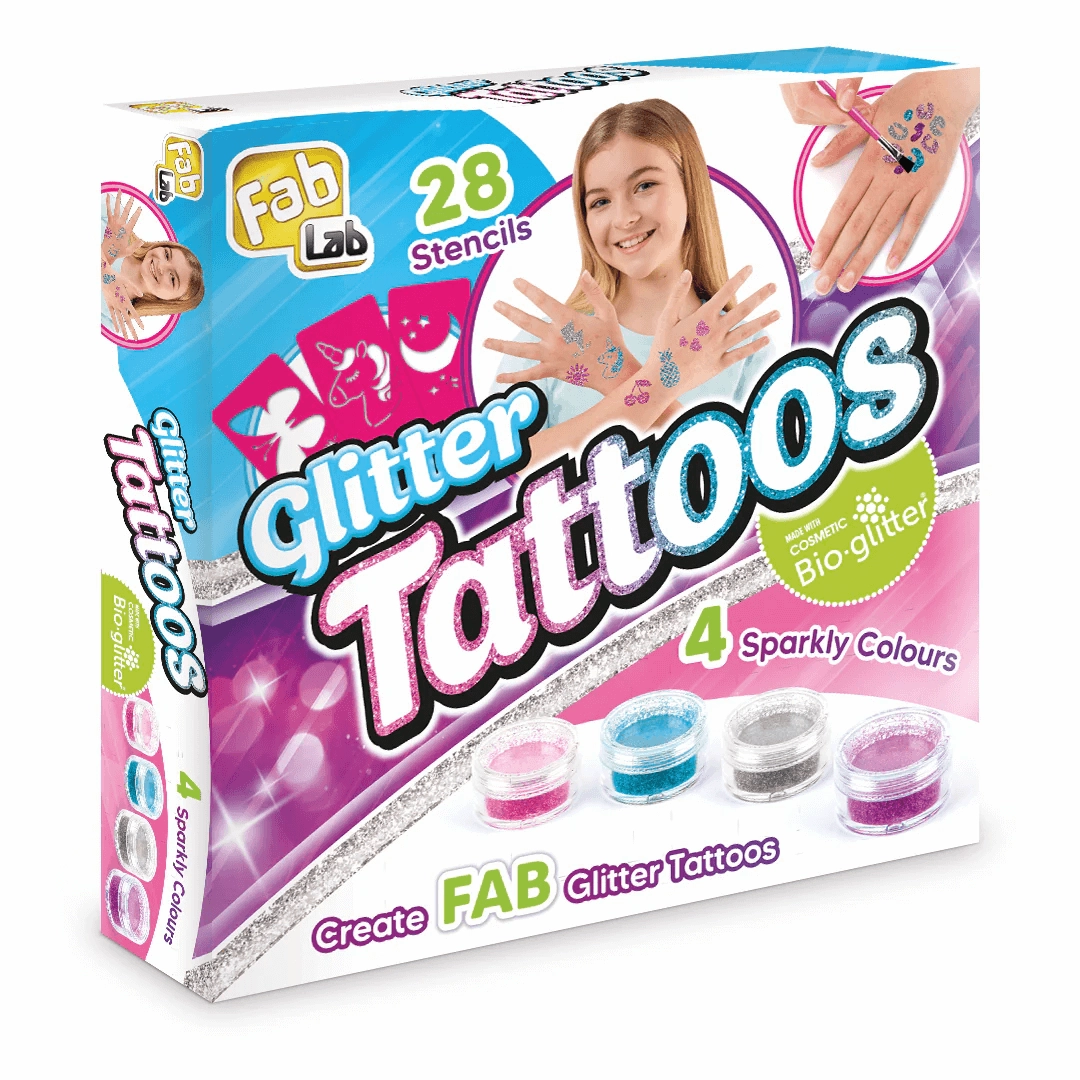 Fab Lab Glitter Tattoos 28 Stencils & Eco-Friendly Glitter for Ages 8 
