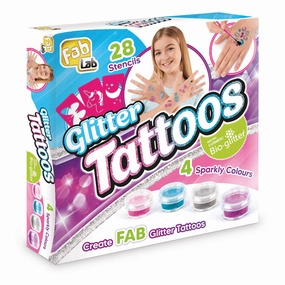 Fab Lab Glitter Tattoos 28 Stencils & Eco-Friendly Glitter for Ages 8 