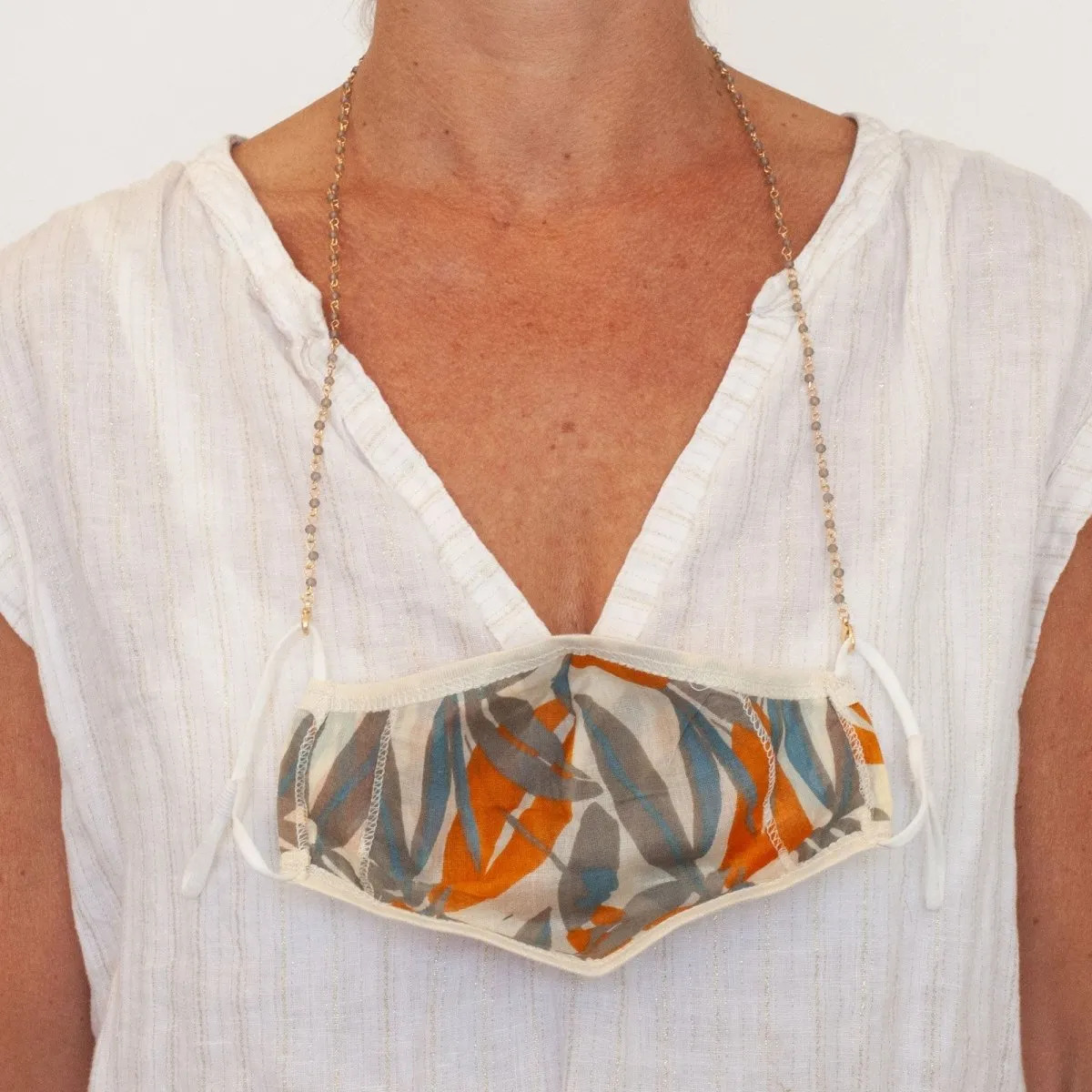 Face Mask Chain Lanyard Necklace with Grey Beads
