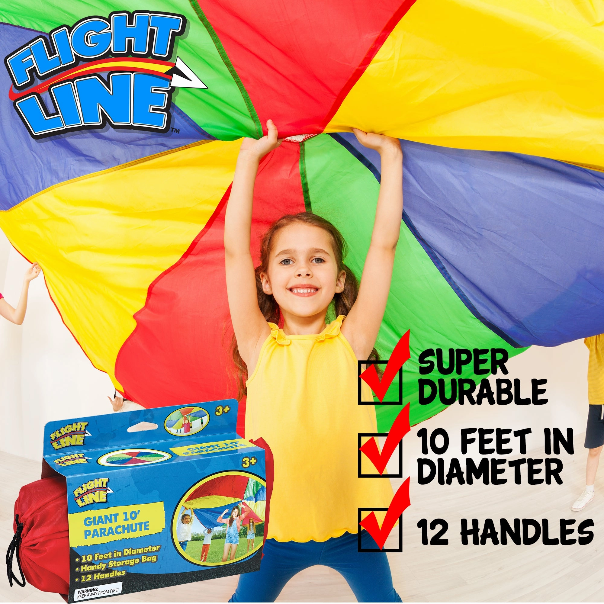 Flight Line Giant 10' Parachute - Colorful Sports Play for Kids Aged 3 