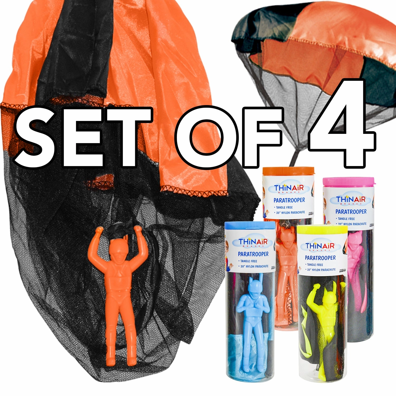 Flight Line Paratrooper Play Set - 4pk 20" Tangle-Free Parafigurines for Kids