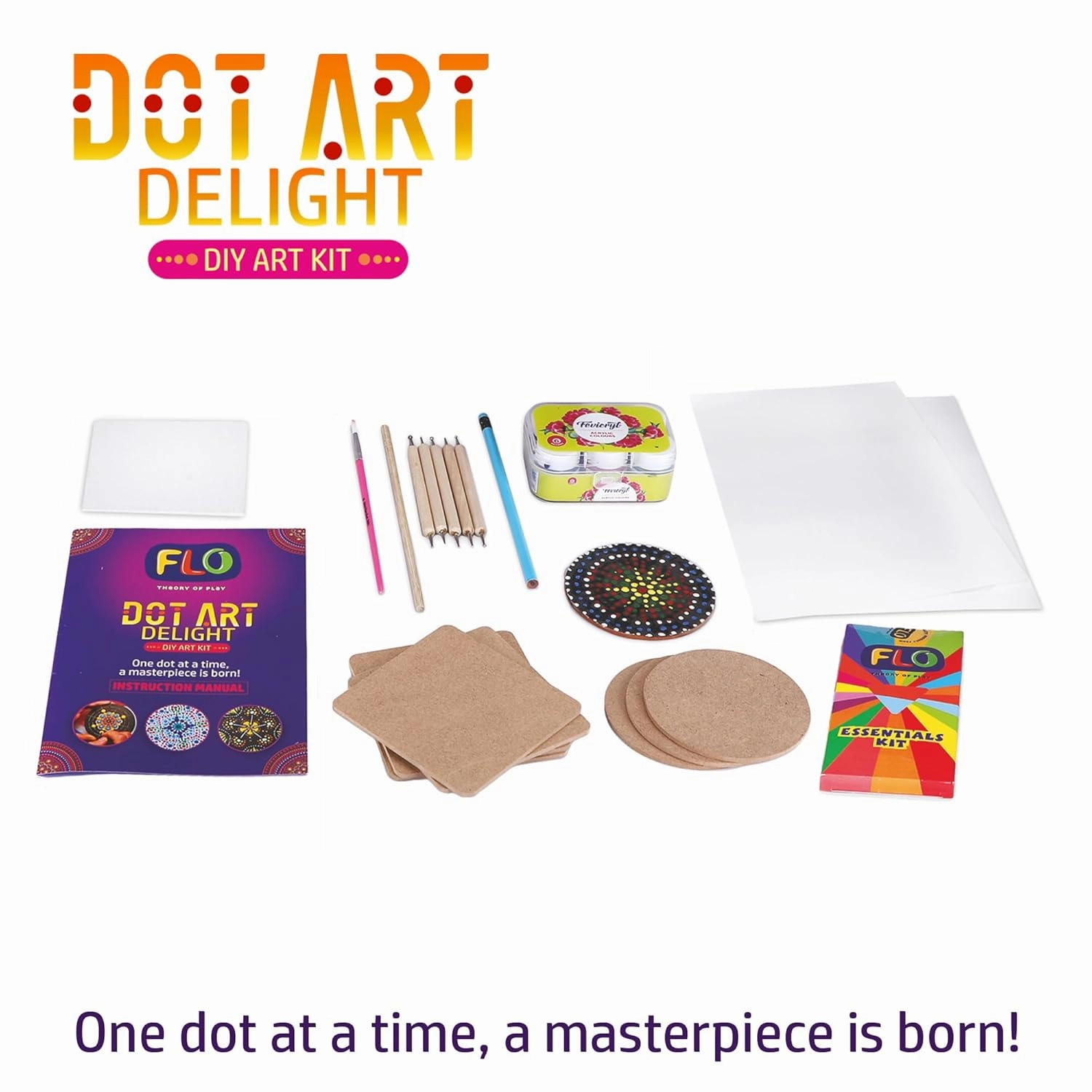 FLO Toys Dot Art Delight Craft Activity Box, Diy Hobby Craft Tools Kit For Kids Ages 8 