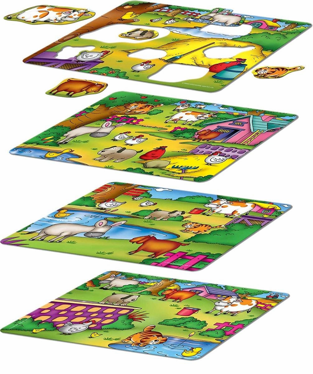 Frank Farm Frolic 4 Puzzle Boards, 24 Animal Pieces, 1 Spinner Board, Early Learner Educational Puzzle Set