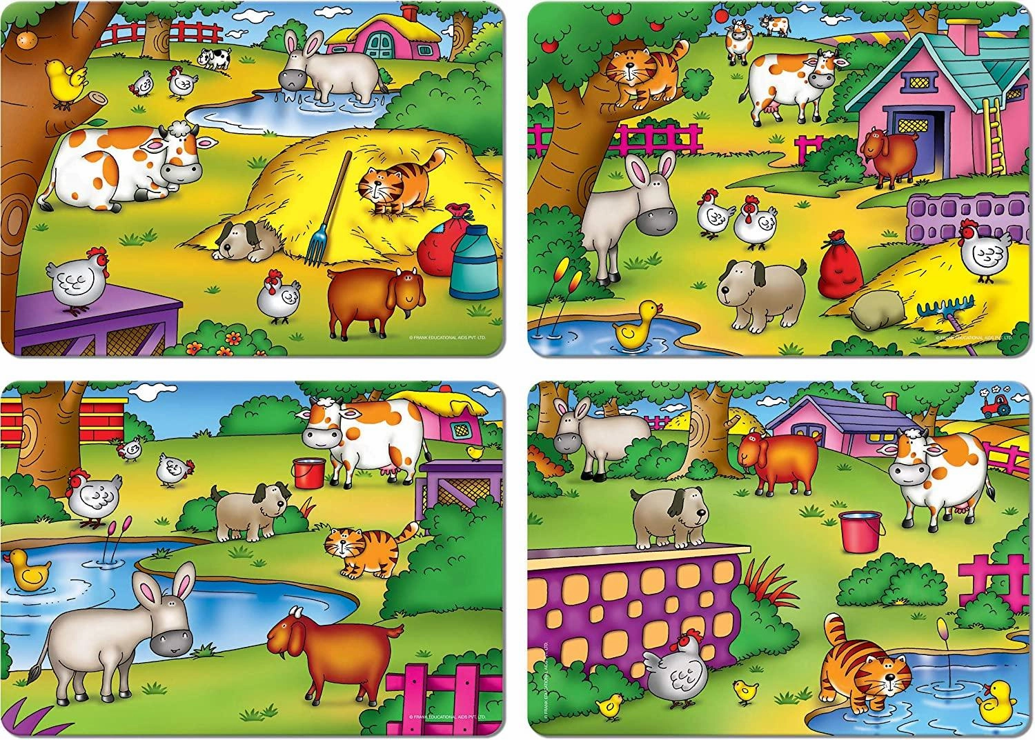 Frank Farm Frolic 4 Puzzle Boards, 24 Animal Pieces, 1 Spinner Board, Early Learner Educational Puzzle Set