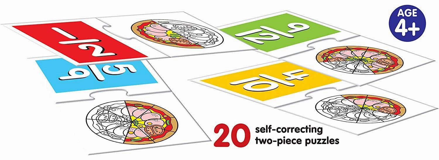 Frank Learning Fractions Puzzle 40 Pieces, 20 Self-Correcting 2-Piece Puzzles for Ages 4 & Above