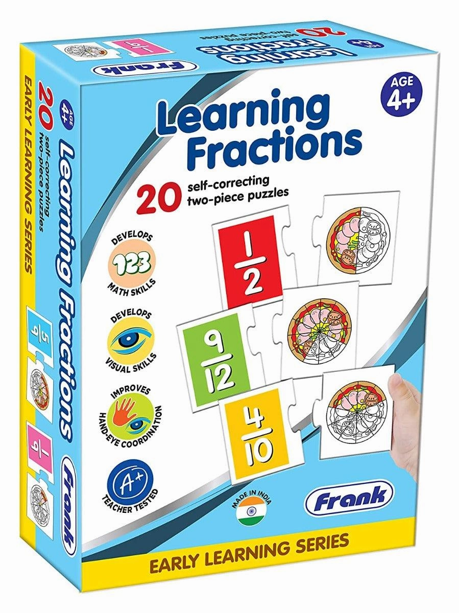 Frank Learning Fractions Puzzle 40 Pieces, 20 Self-Correcting 2-Piece Puzzles for Ages 4 & Above