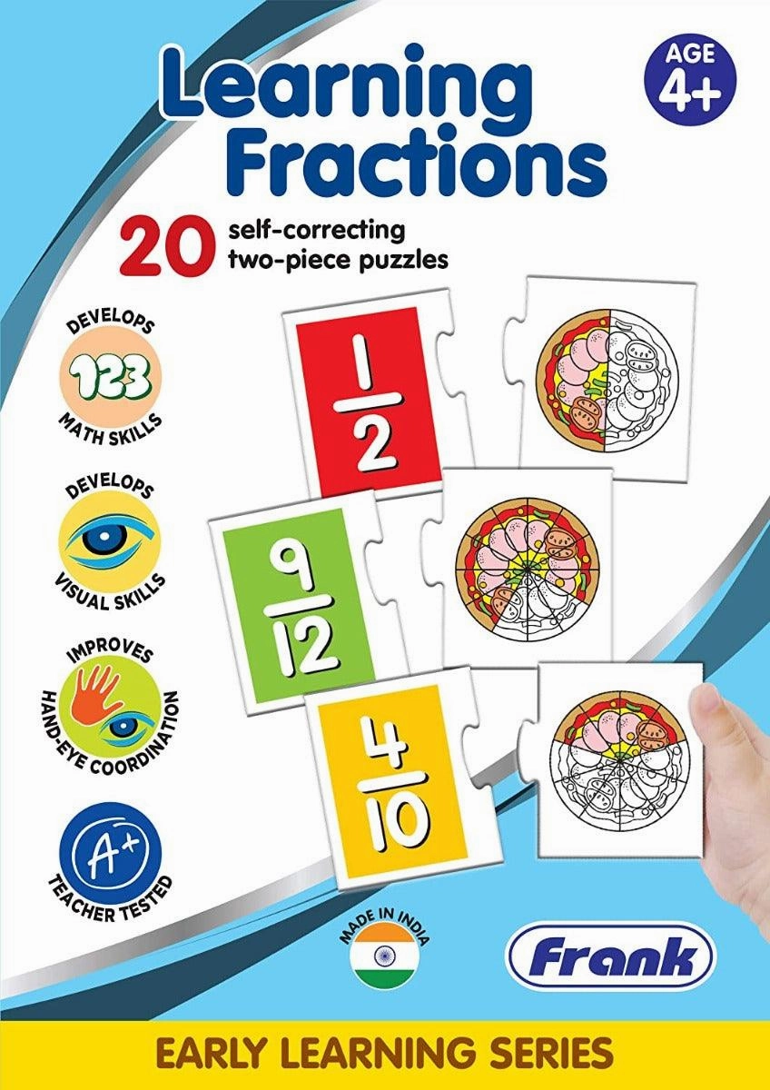 Frank Learning Fractions Puzzle 40 Pieces, 20 Self-Correcting 2-Piece Puzzles for Ages 4 & Above
