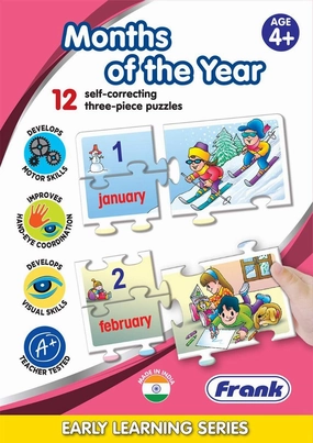 Frank Months of The Year 36 Pieces, 12 Self-Correcting 3-Piece Puzzles for Ages 4 & Above