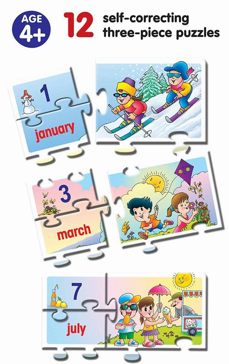 Frank Months of The Year 36 Pieces, 12 Self-Correcting 3-Piece Puzzles for Ages 4 & Above