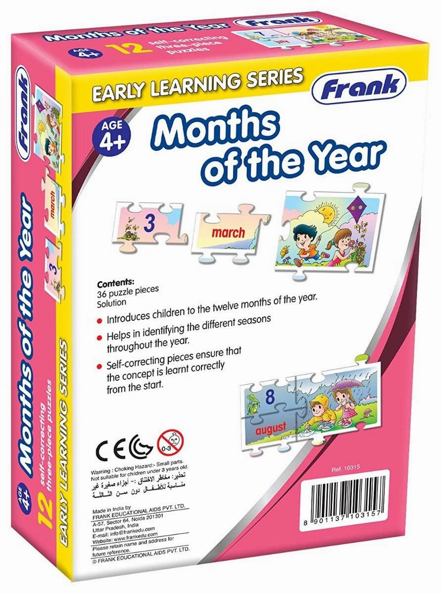 Frank Months of The Year 36 Pieces, 12 Self-Correcting 3-Piece Puzzles for Ages 4 & Above