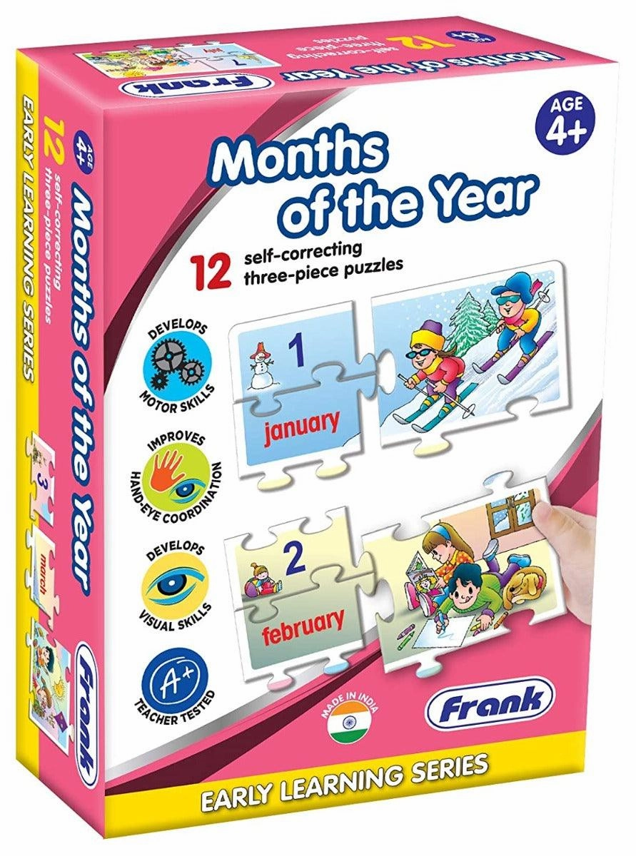 Frank Months of The Year 36 Pieces, 12 Self-Correcting 3-Piece Puzzles for Ages 4 & Above