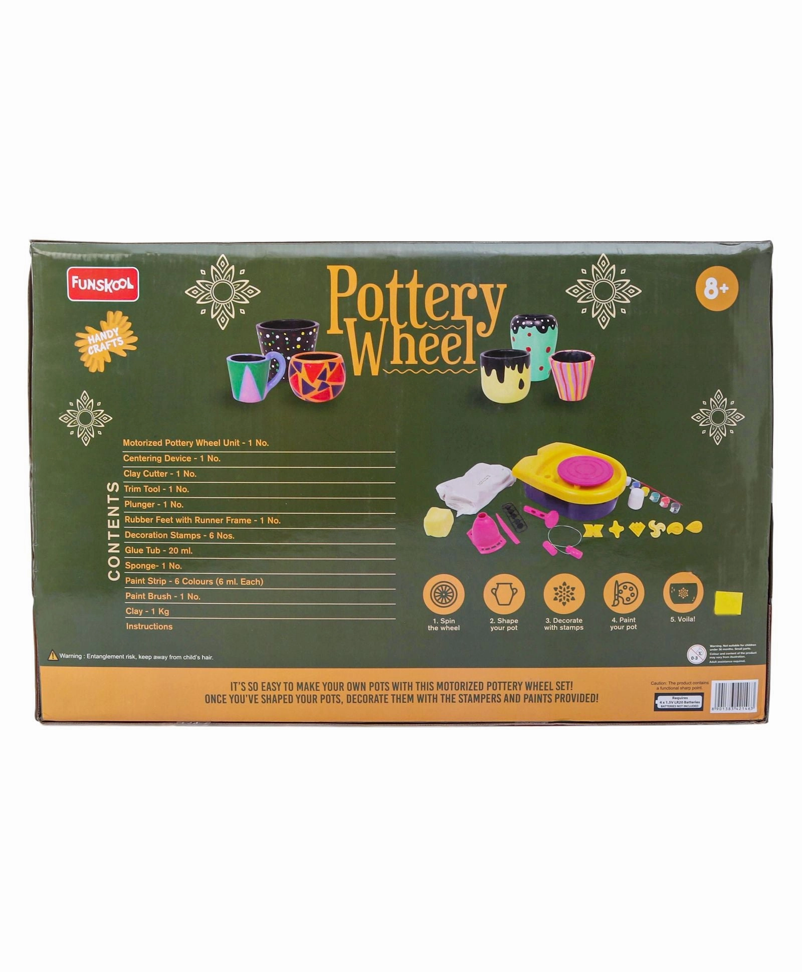 Funskool Handycrafts - Pottery Wheel Make and Decorate Clay Pots - Pot Making and Sculpting Kit for Ages 8 