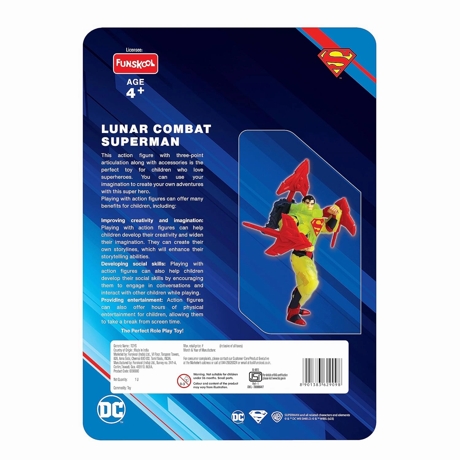 Funskool Lunar Combat SuperMan Action Figurine for Ages 4  (Card & Design May Vary)