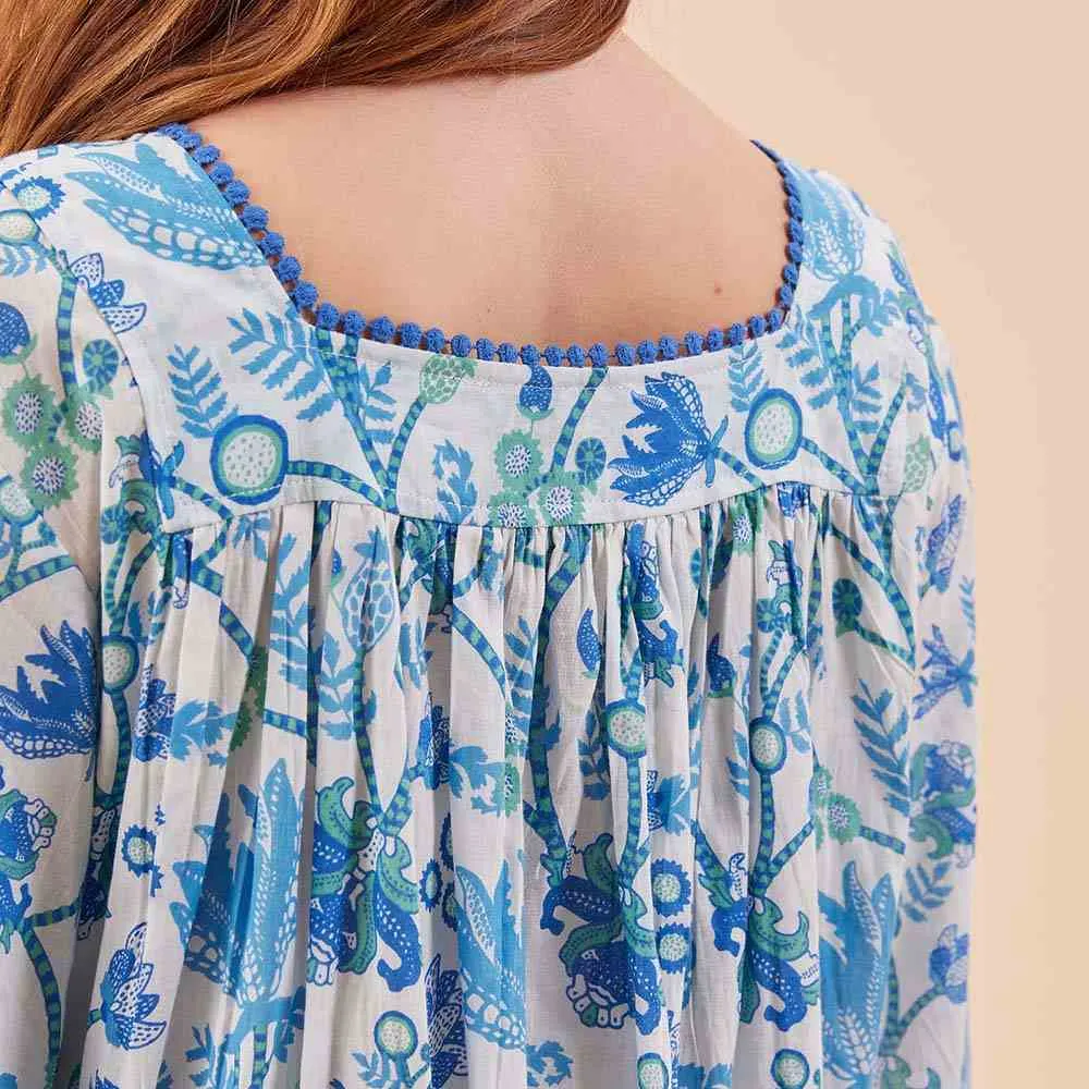 Gemma Ocean Cotton Beach Dress with Bell Sleeve