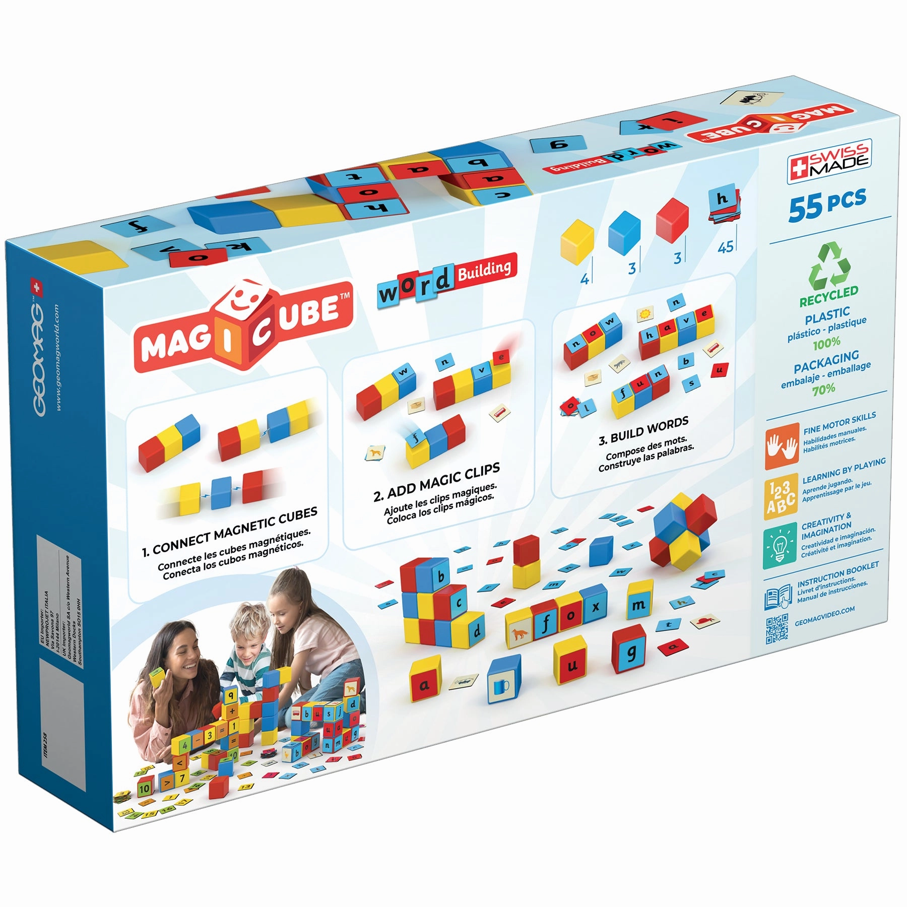 Geomag Magicube 55-Piece Recycled Word Building Set - Educational Toy