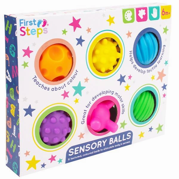 Gift Box of Six Colourful and Textured Sensory Balls for Babies