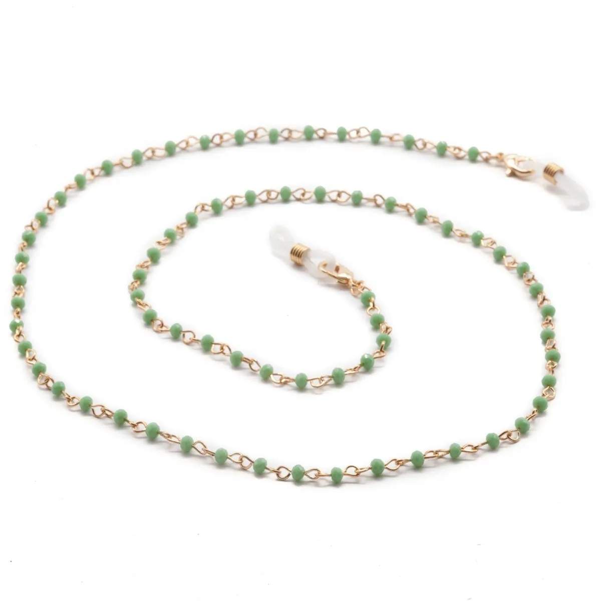 Gold Chain Face Mask Lanyard Necklace with Green Beads