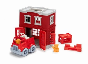 Green Toys Eco-Friendly Fire Station Playset with Rotating Cannon